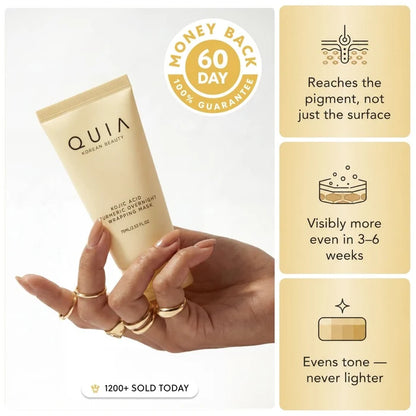 Quia Turmeric & Kojic Acid Overnight Mask Your sun spots and dark spots were never permanent as they look: kojic acid and turmeric, finally sealed on them long enough to fade, the full 8 hours you sleep.